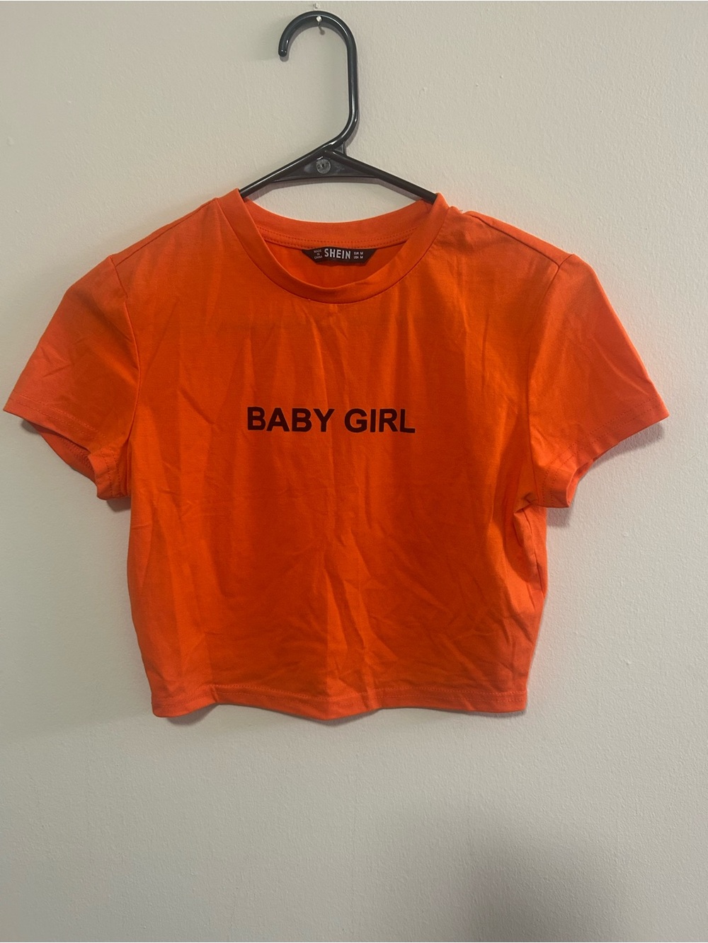 SHEIN Orange Crop Tee with Black "BABY GIRL" Print